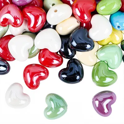 50 Stück bunte Herzperlen aus Porzellan, 14x16x10 mm, für DIY-Schmuck