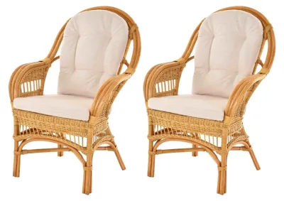 Produktbild von Set/2 Rattan Wintergartensessel mit hoher Rückenlehne und Armlehne (Honig)