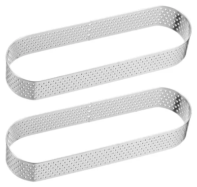 2 ovale Tortenringe 13 cm Edelstahl perforiert antihaft
