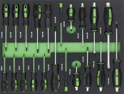 Produktbild von Schraubendreher Set 21 tlg. Werkzeug Einlage 52x40 cm Schlitz Kreuz TX-Profil magnetisch CRV ergonomisch Werkstattwagen Einlage
