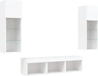 Produktbild von vidaXL 5-tlg. Wohnwand mit LED-Beleuchtung Weiß Holzwerkstoff