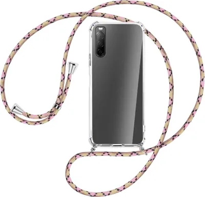 Produktbild von Handykette Backcover-Schutzhülle mit Band (Metall silberfarben) für Sony Xperia 10 II - rosa Karo