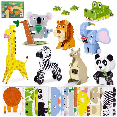 Immagine prodotto di BONNYCO, set di puzzle 3D per bambini, 8 pezzi. Puzzle 3D a tema animali, giocattolo educativo