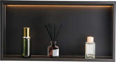Immagine prodotto di Nicchia doccia VEVOR, 10,16x33,02x63,5 cm, nicchia da incasso a parete con striscia LED, organizzatore per shampoo in acciaio inox, resistente e facile da installare, nero per bagno
