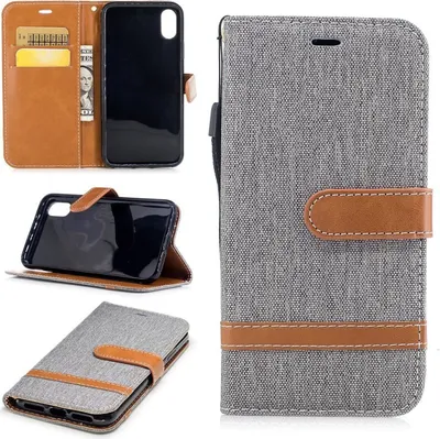 Produktbild von Tasche für Apple iPhone X Jeans Cover Handy Schutz Hülle Case Grau