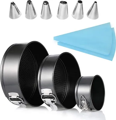 Produktbild von Springform-Backformen-Sets (4, 7, 9 Zoll), Antihaft-Kuchendekorationsset, Spritzbeutel und Tüllen, Käsekuchen-Backformen, Backutensilien