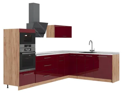Imagen del producto de Cocina esquinera Vicco Fame-Line Rojo Burdeos alto brillo/Roble dorado 287 x 207 cm, ET Mármol, Model 63511