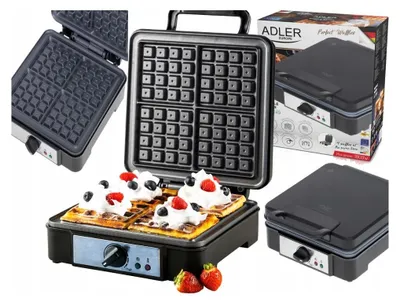 Zdjęcie produktu dla Gofrownica Adler 1800W - 4 chrupiące gofry, nieprzywierające płyty