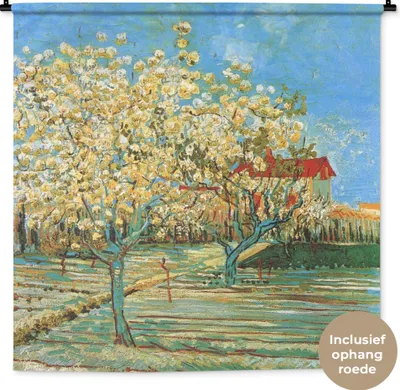 Produktbild von MuchoWow® Wandteppich Wandbehang Blühender Obstgarten - Vincent van Gogh 120x120 cm Tapisserie Dekoration Wandtuch - Modern - Baumwollgewebe