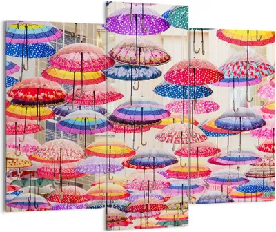 Produktbild von Bild auf Leinwand - Leinwandbild - Regenschirme City Dekoration Himmel - 130x100cm - Wand Bild - Wanddeko - Leinwanddruck - Bilder - Kunstdruck - Leinwand bilder - Wandkunst - CB130x100-3145