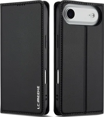 Immagine prodotto di Custodia magnetica in pelle flip per iPhone 17 Air, con slot per schede e funzione stand Nero