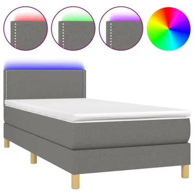 Immagine prodotto di vidaXL Letto a molle con materasso e LED in tessuto grigio scuro 100x200 cm