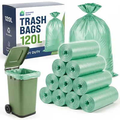 Image de Sacs Poubelle Verts, Classques, Solides, Durables, Polyvalents, 120 L, 10 Rouleaux