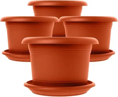 Produktbild von Famanu Terracotta Blumentöpfe Set - 4 große Töpfe mit Untersetzern