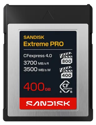 Produktbild von SanDisk Extreme PRO CFexpress 4.0 Type B, 400 GB, CFexpress Type B, 3700 MB/s, 3500 MB/s, Tropfsicher, Schwarz