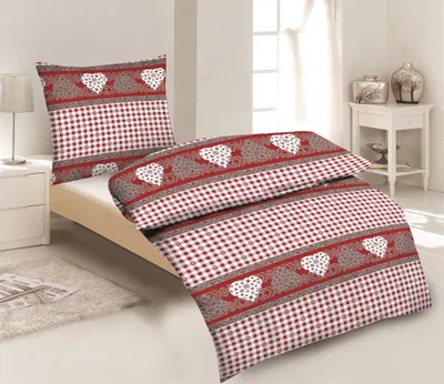 Produktbild von 2-teilig Mikrofaser Bettwäsche Set Bettgarnitur Bettbezug Übergröße 155x220 Kissenbezug 80x80 Karo Herz NEU Braun Rot Bordeaux Landhaus