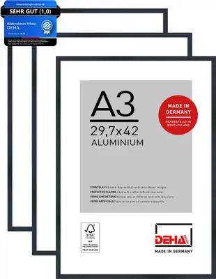 Produktbild von DEHA 3er SET Aluminium Bilderrahmen Tribeca, 29,7x42 cm (A3), Struktur Schwarz Matt