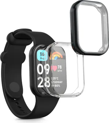 Produktbild von kwmobile 2x Schutzhülle kompatibel mit Xiaomi Smart Band 8 Pro / Smart Band 9 Pro Hülle - Fullbody Cover Set aus Silikon - Transparent Schwarz