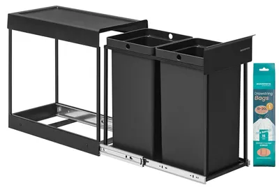 Produktbild von Mülltrennsystem ausziehbar 2x15L schwarz Stahl
