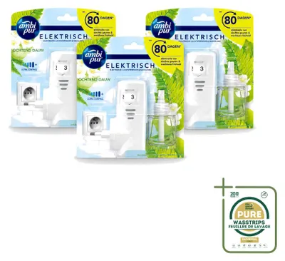 Imagen del producto de 3 unidades del kit de inicio para ambientador eléctrico Ambi Pur - Aroma "Morning Dew" - Paquete de suministro
