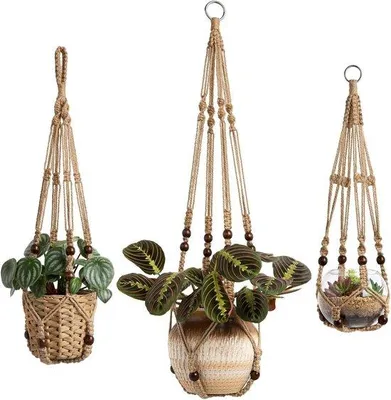 Immagine prodotto di Set da 3 ganci decorativi da interno per piante, corda di iuta, 58-89 cm