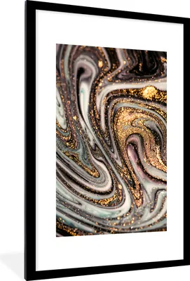 Produktbild von MuchoWow® Gerahmtes Poster Marmoroptik - Gold - Glitter - Luxus - Marmor - Weiß 60x90 cm - Poster mit Schwarzem Bilderrahmen Wandposter Rahmen Foto Bilder - Dekoration - Wandposter Wohnzimmer - Hochwertig