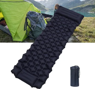Obrázok produktu pre Clanmacy karimatka, karimatky na kempovanie, karimatka na outdoorové aktivity, hrubá ultralight karimatka s vankúšom, samonafukovacia karimatka, vodotesná a skladateľná, námornícka modrá