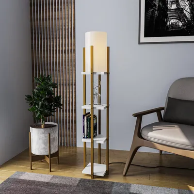 Immagine prodotto di Opviq, lampada da terra di alta qualità, struttura in metallo, oro e bianco, altezza 130 cm, paralume Ø 20 cm, attacco E27 max. 40 W, IP20, cavo da 200 cm, design scandinavo, elegante e moderna.