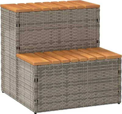 Produktbild von Whirlpooltreppe Grau 50x50x50,5 cm Poly Rattan Akazie Massiv