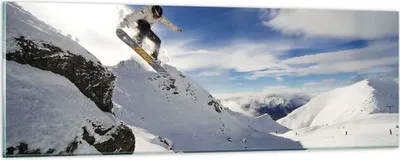 Produktbild von Bilder auf glas - Snowboard Schnee Sport - 90x30cm - Glasbilder - Wandbilder - Kunstdruck - zum Aufhängen bereit - Wanddekoration aus Glas - Glas Bilder - Wandbild auf Glas - Einteilig - GAB90x30-0151