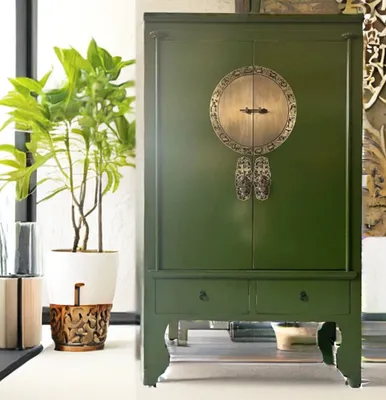 Produktbild von Opium Outlet Chińska szafa ślubna Azjatycka szafa Azja komoda Chiny meble styl vintage shabby chic orientalne wykonane z drewna zielony