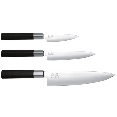 Produktbild von KAI 67S-300 'Wasabi Black' Messer Set, 2 Allzweckmesser & Kochmesser, schwarz/silber, 3-teilig (1 Set)