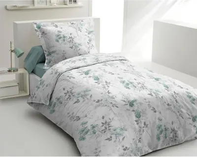 Image de Parure de Couette Coton 140x200 cm, HOME LINGE PASSION Pompadour, 57 Fils, Vert, Housse de Couette + 1 Taie d'oreiller