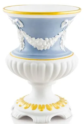 Produktbild von Casa Padrino Barock Vase Weiß / Hellblau / Gold Ø 21 x H. 29 cm - Runde Barock Keramik Blumenvase - Deko im Barocktil
