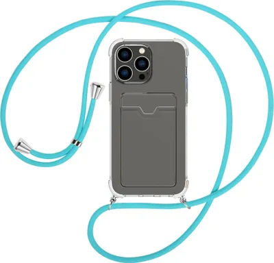 Produktbild von Handykette Backcover-Schutzhülle mit Band (Metall silberfarben) für Apple iPhone 15 Pro Max - türkis