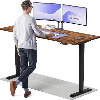 Produktbild von Desktronic HomePro Elektrisch höhenverstellbarer Schreibtisch 200x80cm Massive Walnuss/Schwarzmit Memory-Funktion, Anti-Kollisions Technologie, USB-A und USB-C-Ladeanschlüssen