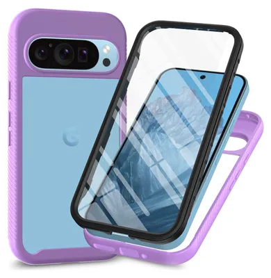 Produktbild von Google Pixel 9 Pro Hülle, Bumper mit Eingebautem Displayschutz Komplettschutz Schutzhülle für Google Pixel 9 / Pixel 9 Pro Lila