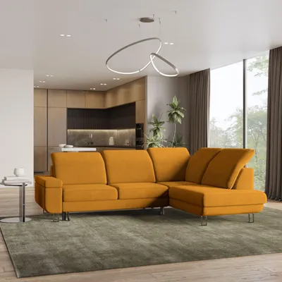 Produktbild von Masseno Ecksofa LERMA R-S mit Schlaffunktion L-Form, Sofa mit Bettkasten, Wohnzimmersofa, Couch, Soffa, Bettsofa, Couchgarnitur- Gelb, MONOLITH 48