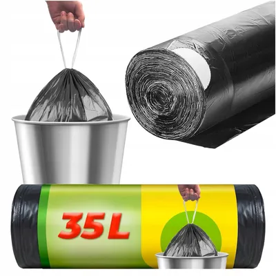 Produktbild von Müllsäcke 35 L, Schwarz, Klassisch, Mit Bindeband, Robust, 1 Rolle