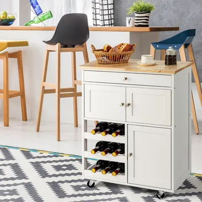 Produktbild von Holz Küchenwagen Servierwagen Küchentrolley mit 3 Weinregalen