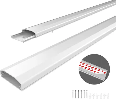 Produktbild von conecto Kabelkanal mit 3M Klebeband selbstklebend selbsthaftend zum Kleben oder Schrauben aus hochwertigem PVC (Länge 50cm, Breite 6cm, Höhe 2cm) weiß