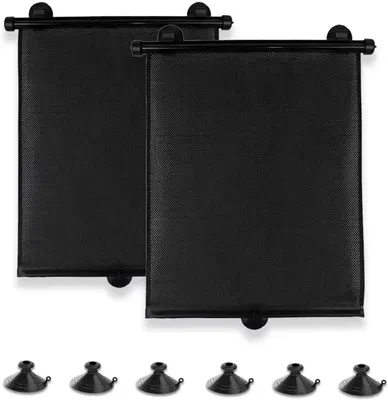Produktbild von Autosonnenschutz 2er-Pack aufrollbarer Sonnenschutz für Auto-Seitenfenster – blockiert Hitze und UV-Strahlung, Blendschutz – Baby-Sonnenschutz (45 x 5