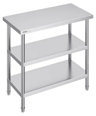 Produktbild von VEVOR Edelstahl Vorbereitungs Tisch, 24 x 24 x 34 Zoll, Schwerlast Metall Arbeitstisch mit 3 verstellbaren Höhenstufen, Gewerbliche Arbeitsstation für Küche Garage Restaurant Garten, 457x914x864 mm