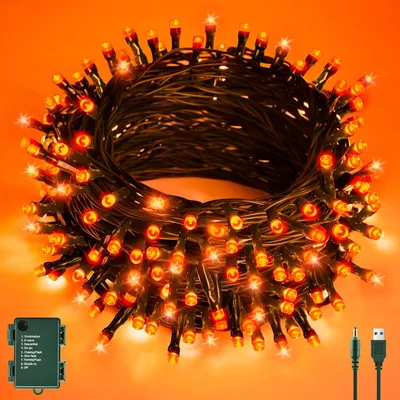 Orange LED-Lichterkette 6 m, 60 LEDs, USB/Batterie, Timer, IP65