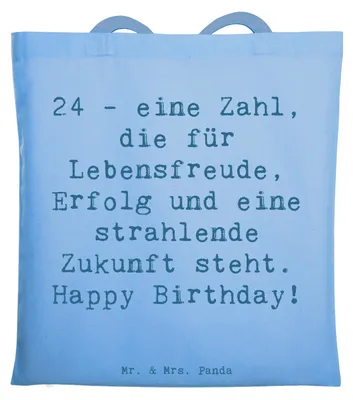 Produktbild von Mr. & Mrs. Panda Beutel Spruch 24. Geburtstag - Sky Blue - Geschenk, Alter, liebevoll gestaltet, Laptoptasche, Happy Birthday, Tasche, Lebensfreude, Shopping, Schultasche