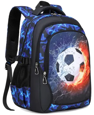 Obrázok produktu pre Batoh pre chlapcov, čierna futbalovo modrá, školská taška pre outdoor cestovanie