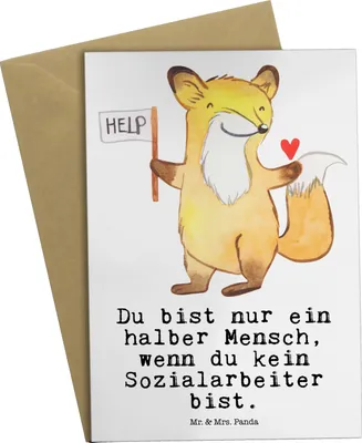 Produktbild von Mr. & Mrs. Panda jubiläumskarte Sozialarbeiter Herz - Weiß - Geschenk, Glückwunschkarte, Grußkarte, weihnachtskarten, einladungskarten, dankeskarten, osterkarte