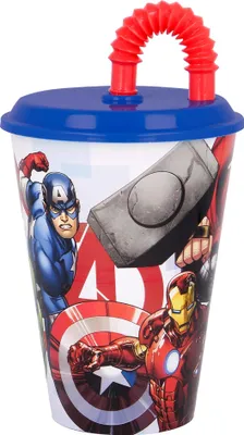 Produktbild von Avengers Kinder Trinkbecher Mehrweg mit Deckel und Trinkhalm 430 ml BPA frei
