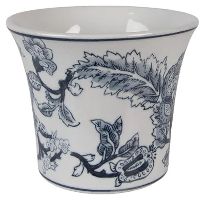 Imagen del producto de Macetas Clayre & Eef, diámetro 16 cm, altura 13 cm, color blanco y azul, cerámica