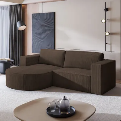 Produktbild von Masseno Ecksofa SORELA P L-S mit Schlaffunktion L-Form, Sofa mit Bettkasten, Wohnzimmersofa, Couch, Soffa, Bettsofa, Couchgarnitur- Braun, POSO 06